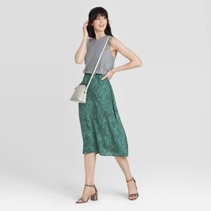 Green Satin Snake print slip skirt w/camisole